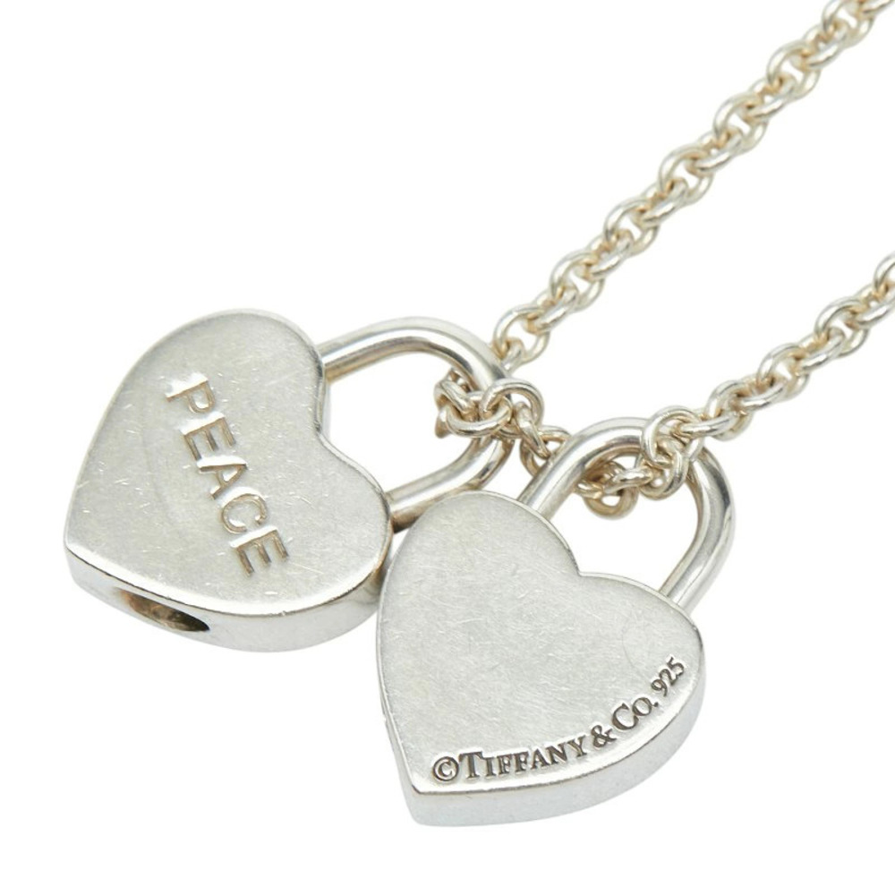 Tiffany Co Double Heart Lock Love Peace Chain Pendant Necklace Sterling Silver